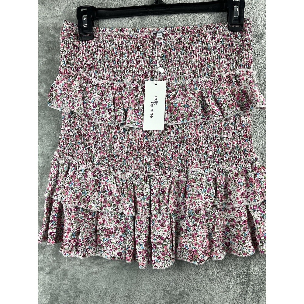 3/$20 NWT'S Edit By Nine Floral Ruffle Mini Skirt Top Junior Medium Summer Boho